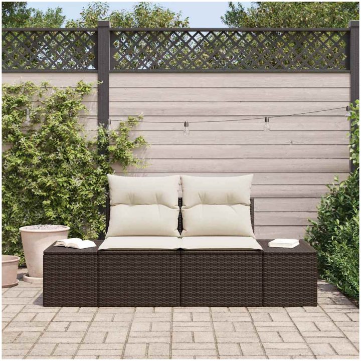2-sits trädgårdssoffa med kuddar brun poly rotting vidaXL 184 x 62 x 85 cm – bild 3
