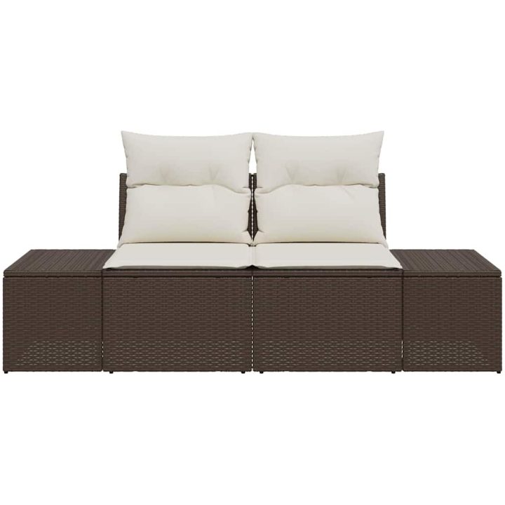 2-sits trädgårdssoffa med kuddar brun poly rotting vidaXL 184 x 62 x 85 cm – bild 5