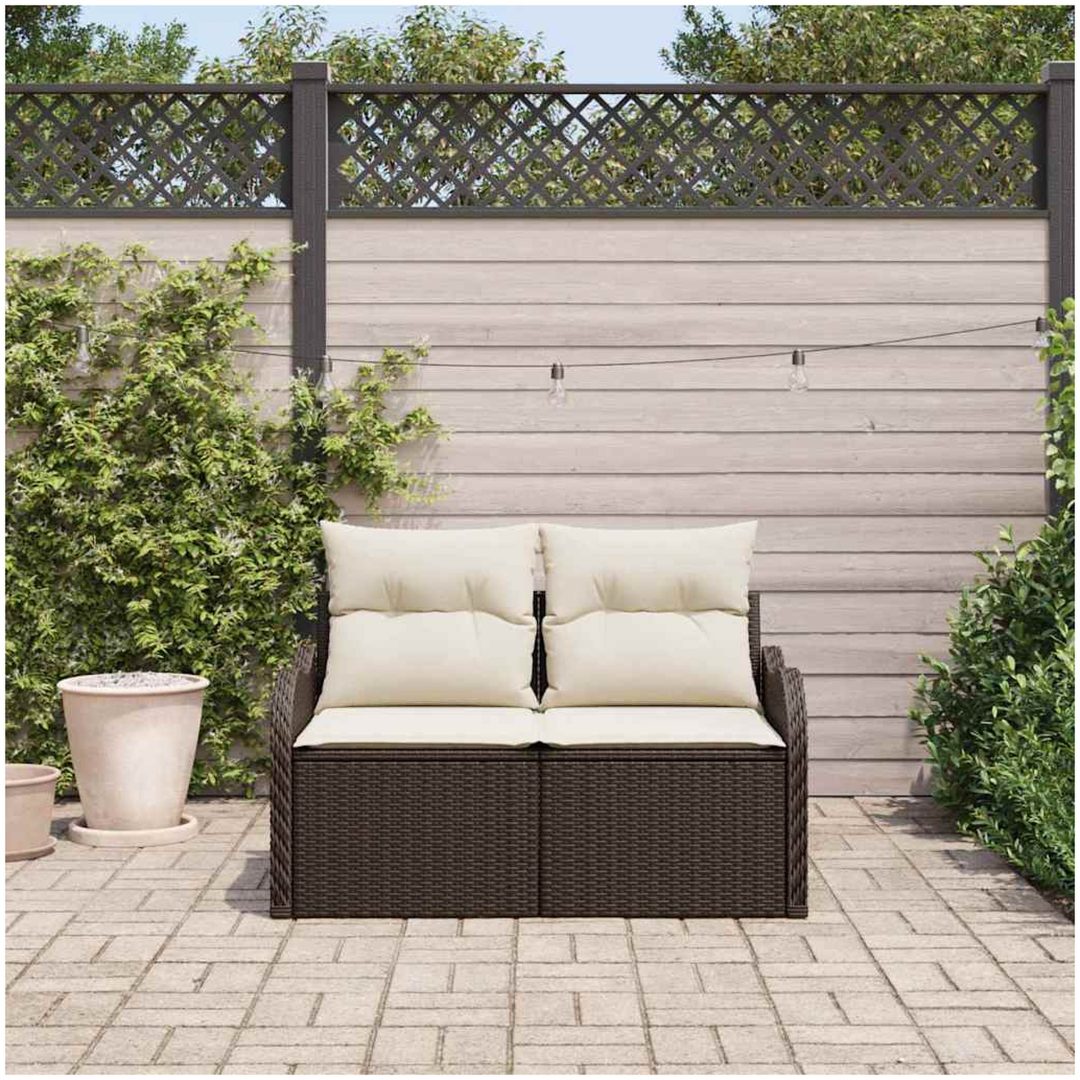2-sits trädgårdssoffa med kuddar brun polyrotting vidaXL 121 x 62 x 69 cm – bild 3