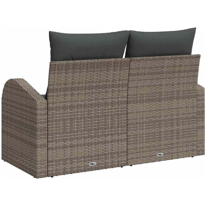 2-sits trädgårdssoffa med kuddar Grå Poly Rattan vidaXL 124 x 62 x 69 cm – bild 4