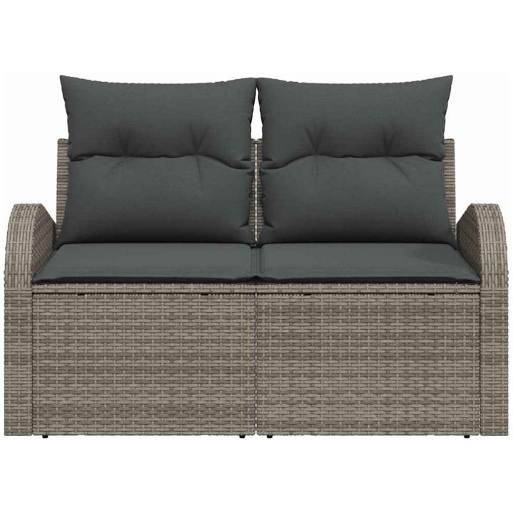 2-sits trädgårdssoffa med kuddar Grå Poly Rattan vidaXL 124 x 62 x 69 cm – bild 5