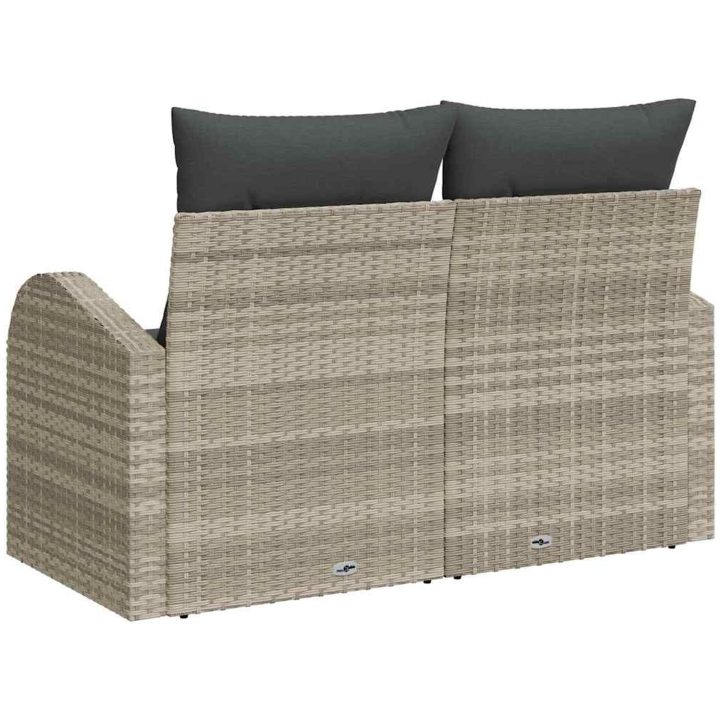 2-sits trädgårdssoffa med kuddar Ljusgrå Polyrotting vidaXL 124 x 62 x 69 cm – bild 4