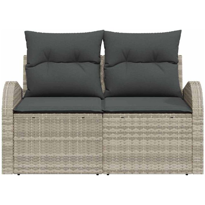 2-sits trädgårdssoffa med kuddar Ljusgrå Polyrotting vidaXL 124 x 62 x 69 cm – bild 5