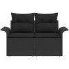 2-sits trädgårdssoffa med kuddar svart poly rattan vidaXL 141 x 61,5 x 69 cm – miniatyr 4