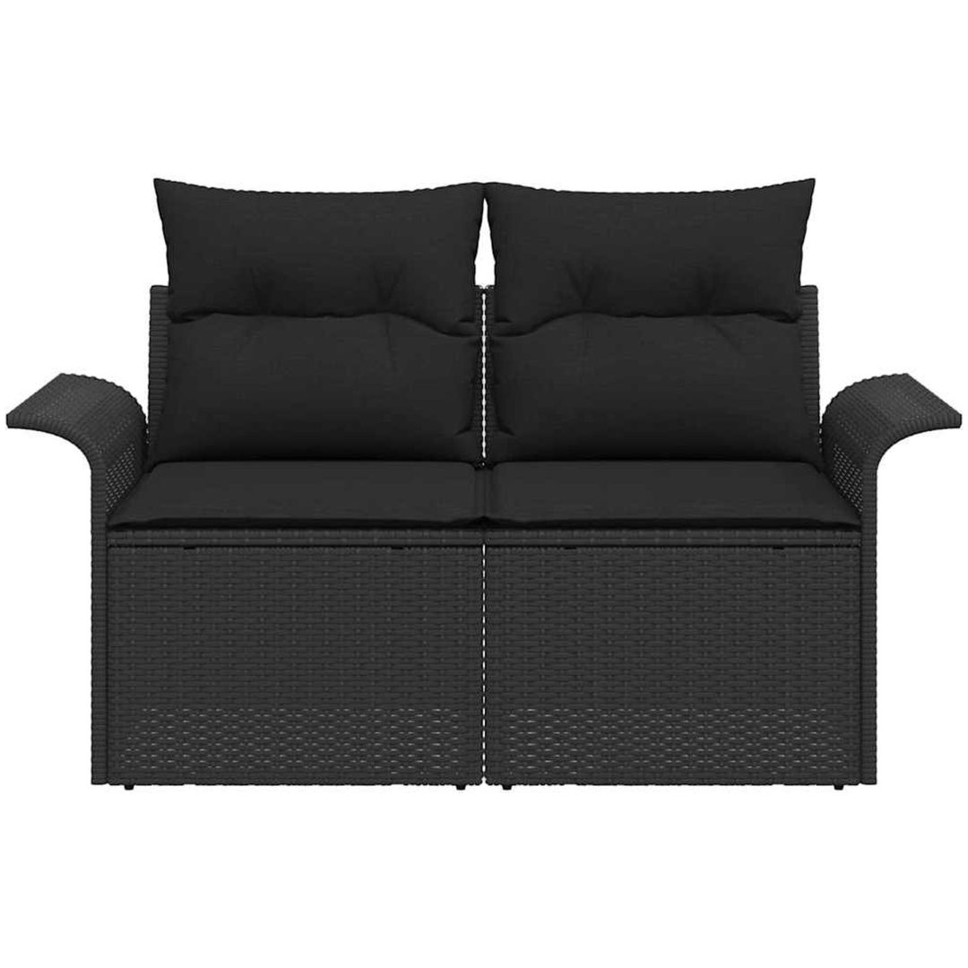 2-sits trädgårdssoffa med kuddar svart poly rattan vidaXL 141 x 61,5 x 69 cm – bild 4