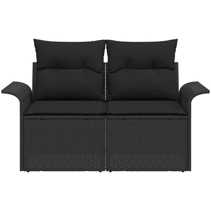 2-sits trädgårdssoffa med kuddar svart poly rattan vidaXL 141 x 61,5 x 69 cm – bild 4
