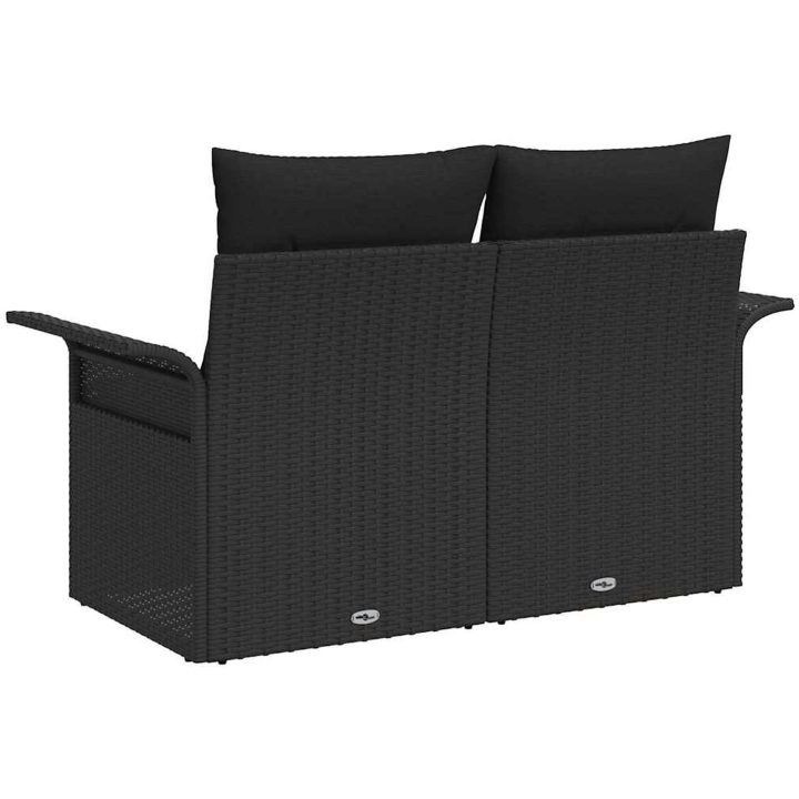 2-sits trädgårdssoffa med kuddar svart poly rattan vidaXL 141 x 61,5 x 69 cm – bild 6
