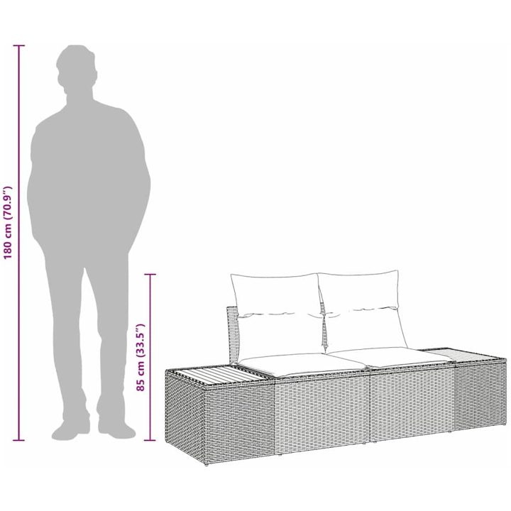 2-sits trädgårdssoffa med kuddar svart polyrotting vidaXL 184 x 62 x 85 cm – bild 9