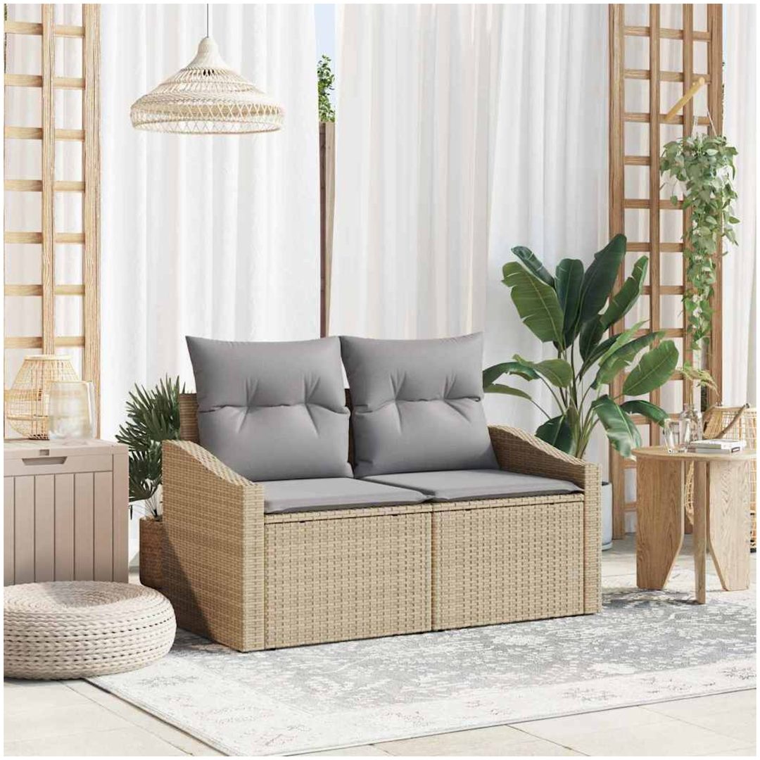 2-sits utemöbel med kuddar Beige Konstrotting vidaXL 123 x 62 x 69 cm – bild 3
