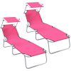 2 st Fällbara solstolar med solskydd - Rosa 600D Oxford-tyg vidaXL Full storlek – miniatyr 2
