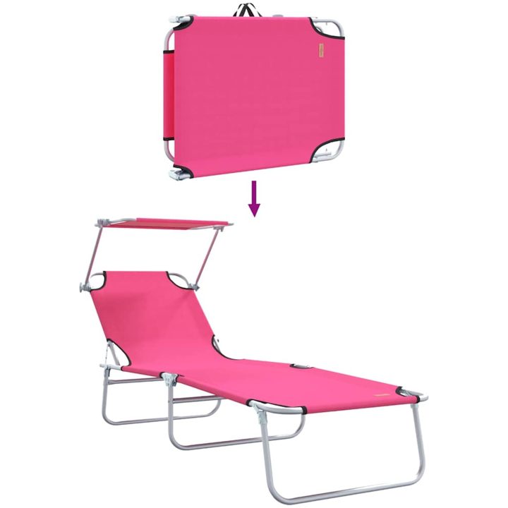 2 st Fällbara solstolar med solskydd - Rosa 600D Oxford-tyg vidaXL Full storlek – bild 11