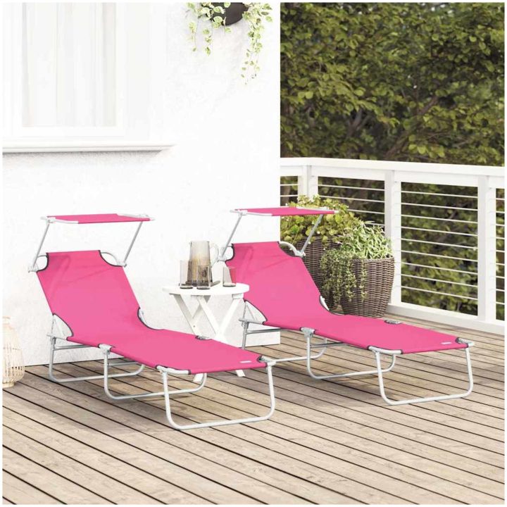 2 st Fällbara solstolar med solskydd - Rosa 600D Oxford-tyg vidaXL Full storlek – bild 3