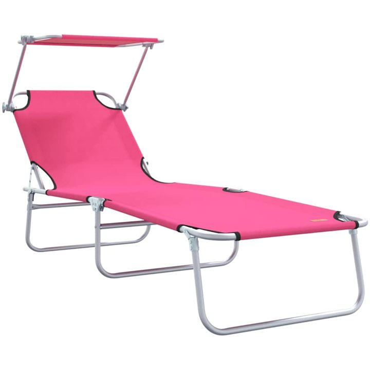 2 st Fällbara solstolar med solskydd - Rosa 600D Oxford-tyg vidaXL Full storlek – bild 4