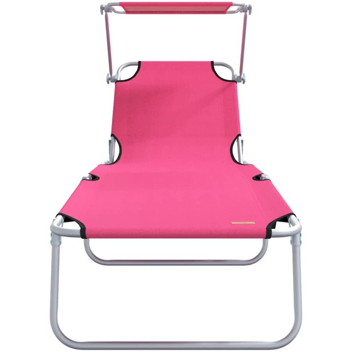 2 st Fällbara solstolar med solskydd - Rosa 600D Oxford-tyg vidaXL Full storlek – bild 5