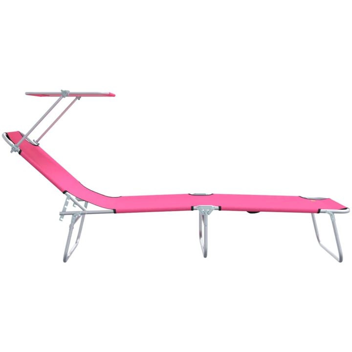 2 st Fällbara solstolar med solskydd - Rosa 600D Oxford-tyg vidaXL Full storlek – bild 6