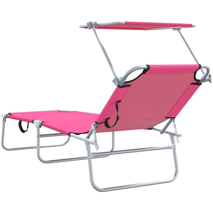 2 st Fällbara solstolar med solskydd - Rosa 600D Oxford-tyg vidaXL Full storlek – bild 7