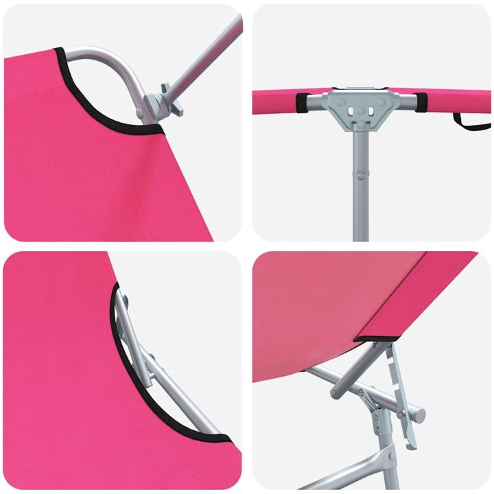 2 st Fällbara solstolar med solskydd - Rosa 600D Oxford-tyg vidaXL Full storlek – bild 8