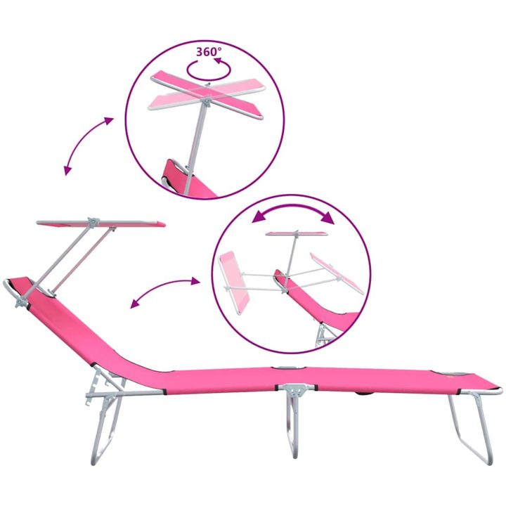 2 st Fällbara solstolar med solskydd - Rosa 600D Oxford-tyg vidaXL Full storlek – bild 9