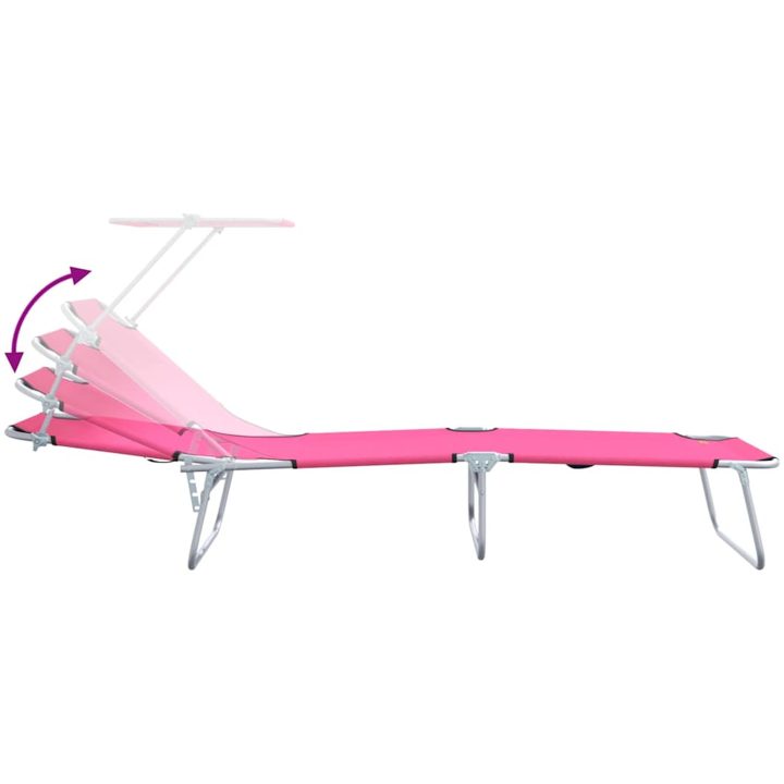 2 st Fällbara solstolar med solskydd - Rosa 600D Oxford-tyg vidaXL Full storlek – bild 10