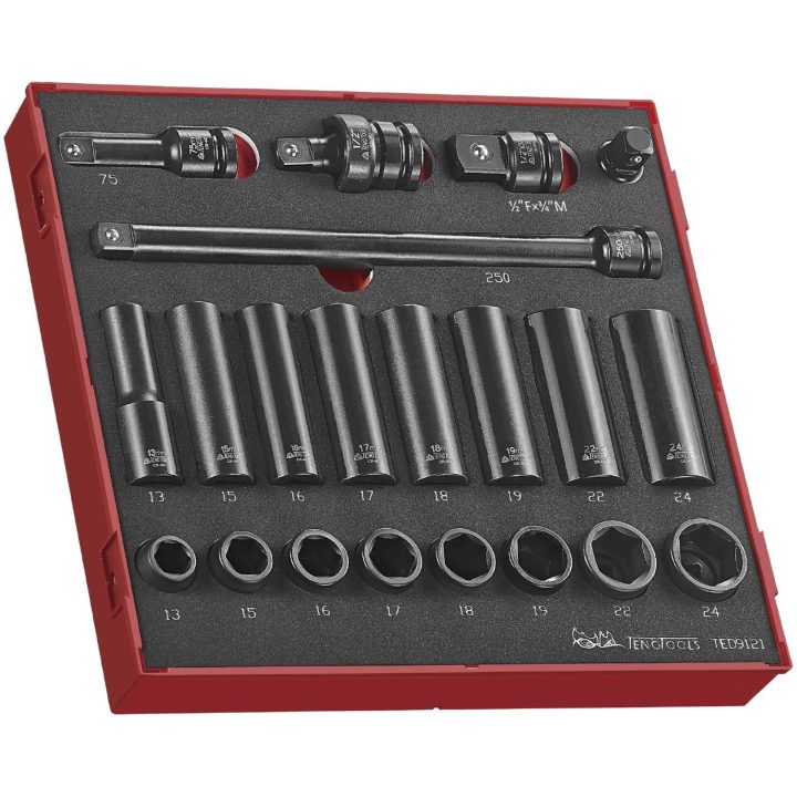 21 delars Krafthylssats med 1/2tum fyrkantsfäste TED 9121 Teng Tools KRAFTHYLSSATS 1/2 EVA 21 DELAR – bild 2