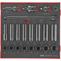 21 delars Krafthylssats med 1/2tum fyrkantsfäste TED 9121 Teng Tools