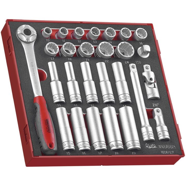 27 delars Hylsnyckelsats med 1/2tum fyrkantsfäste TED1227 Teng Tools HYLSNYCKELSATS 1/2 EVA TED1227 – bild 2
