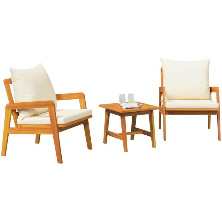 3-delad Bistro-set med kuddar i massivt akaciaträ vidaXL Bord, 45x45x40 cm – bild 3