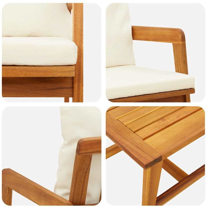 3-delad Bistro-set med kuddar i massivt akaciaträ vidaXL Bord, 45x45x40 cm – bild 9