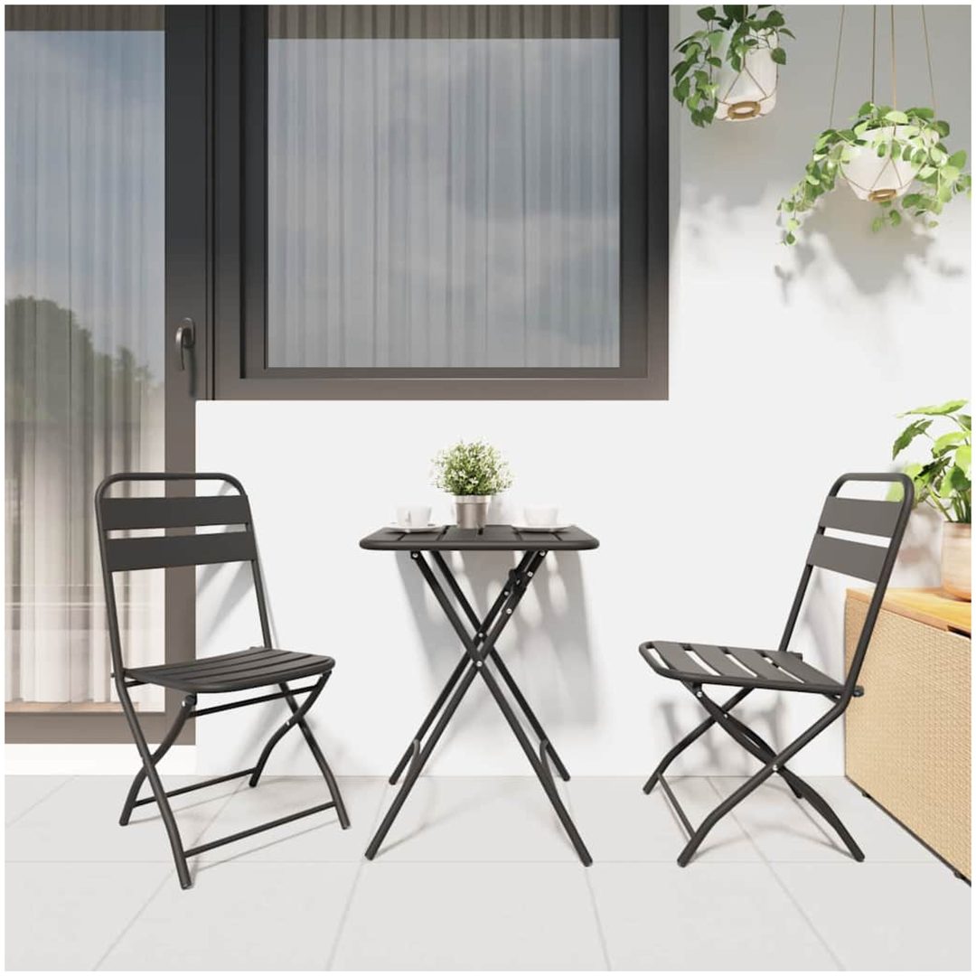 3-delad Fällbar Bistro Set Antracit Stål vidaXL Compact – bild 4