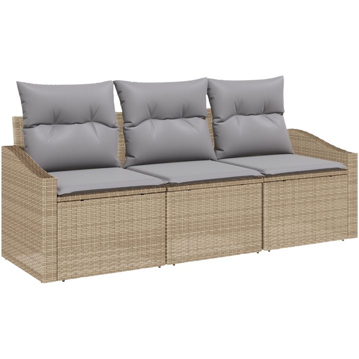 3-delad matgrupp för trädgården med beige kuddar i polyrotting. vidaXL 178 x 62 x 85 cm – bild 2