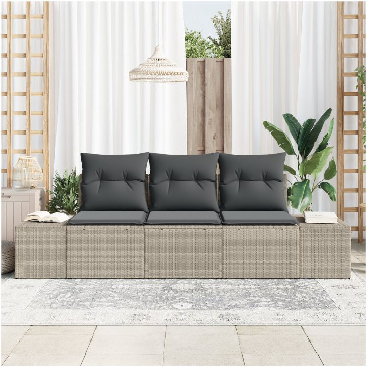 3-delad soffa med kuddar i ljusgrå polyrotting vidaXL 239 x 62 x 85 cm – bild 3