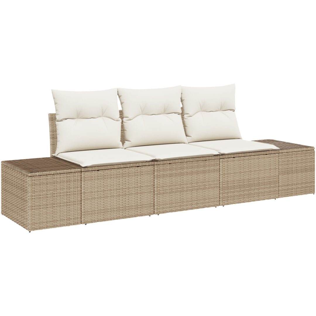 3-delad soffgrupp med kuddar i beige poly rattan vidaXL 239 x 62 x 85 cm – bild 2