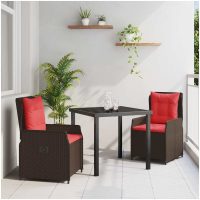 3-delad trädgårdsdining set brun poly-rattan vidaXL