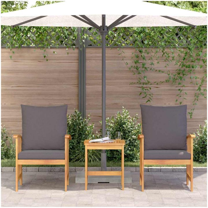3-delad trädgårdslounge-set med kuddar av solid akacia vidaXL 45 x 45 x 50 cm, 67 x 59 x 83 cm – bild 4