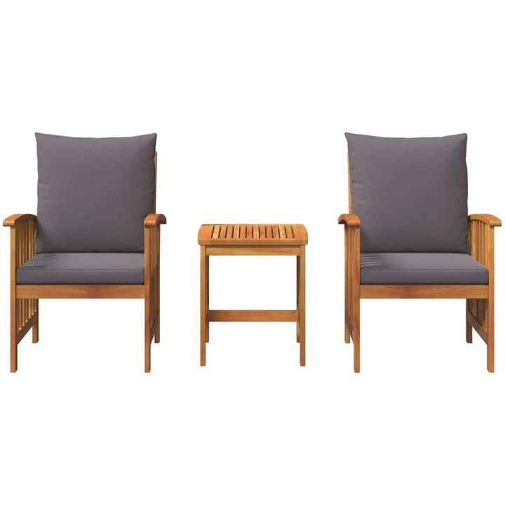 3-delad trädgårdslounge-set med kuddar av solid akacia vidaXL 45 x 45 x 50 cm, 67 x 59 x 83 cm – bild 7