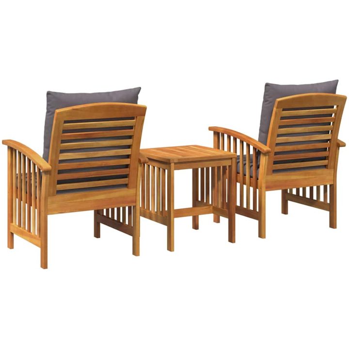 3-delad trädgårdslounge-set med kuddar av solid akacia vidaXL 45 x 45 x 50 cm, 67 x 59 x 83 cm – bild 8