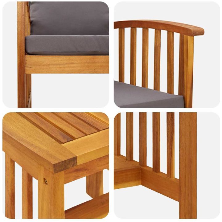3-delad trädgårdslounge-set med kuddar av solid akacia vidaXL 45 x 45 x 50 cm, 67 x 59 x 83 cm – bild 9