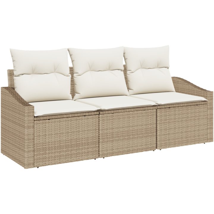 3-delad trädgårdsmatgrupp med kuddar i beige polyrotting vidaXL 178 x 62 x 85 cm – bild 2