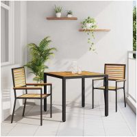 3 Delad Trädgårdsmatsal Svart Poly Rattan Akacia vidaXL