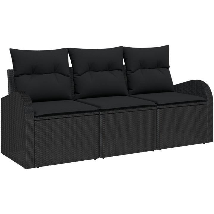 3-delad trädgårdsoff-set med kuddar svart polyrotting vidaXL 179 x 62 x 85 cm – bild 2