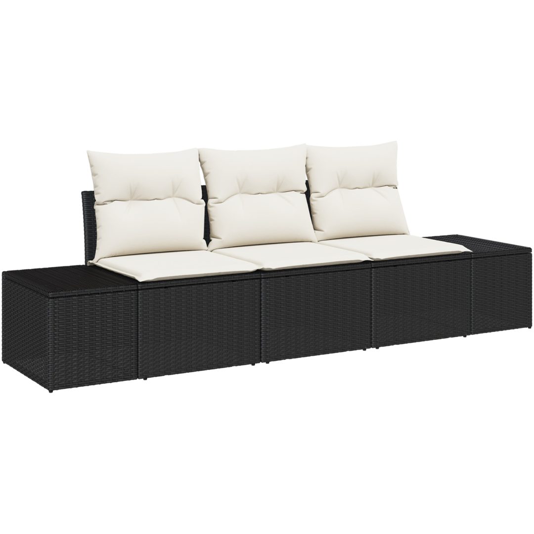 3-delad trädgårdsoffa med kuddar i svart poly-rattan vidaXL 239 x 62 x 85 cm – bild 2