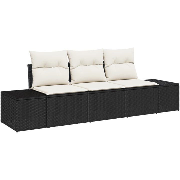 3-delad trädgårdsoffa med kuddar i svart poly-rattan vidaXL 239 x 62 x 85 cm – bild 2
