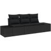 3-delad trädgårdsoffa med kuddar svart poly-rotting vidaXL 239 x 62 x 85 cm – miniatyr 2
