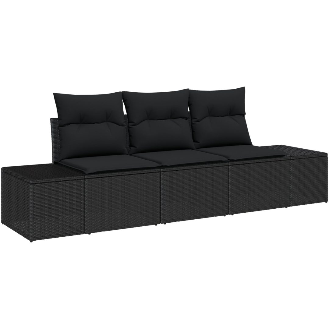 3-delad trädgårdsoffa med kuddar svart poly-rotting vidaXL 239 x 62 x 85 cm – bild 2