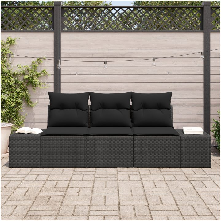 3-delad trädgårdsoffa med kuddar svart poly-rotting vidaXL 239 x 62 x 85 cm – bild 3