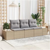 3-delad Trädgårdsoffagrupp med Kuddar Beige Poly Rattan vidaXL
