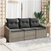 3-delad trädgårdsoffagrupp med kuddar Grå Poly Rattan vidaXL 178 x 62 x 85 cm – miniatyr 1