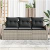 3-delad trädgårdsoffagrupp med kuddar ljusgrå poly rattan vidaXL 179 x 62 x 85 cm – miniatyr 3