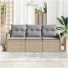 3-delad Trädgårdsoffaset med kuddar Beige Poly Rattan vidaXL 176 x 62 x 85 cm – miniatyr 3