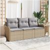 3-delad Trädgårdsoffaset med kuddar Beige Poly Rattan vidaXL 176 x 62 x 85 cm – miniatyr 1